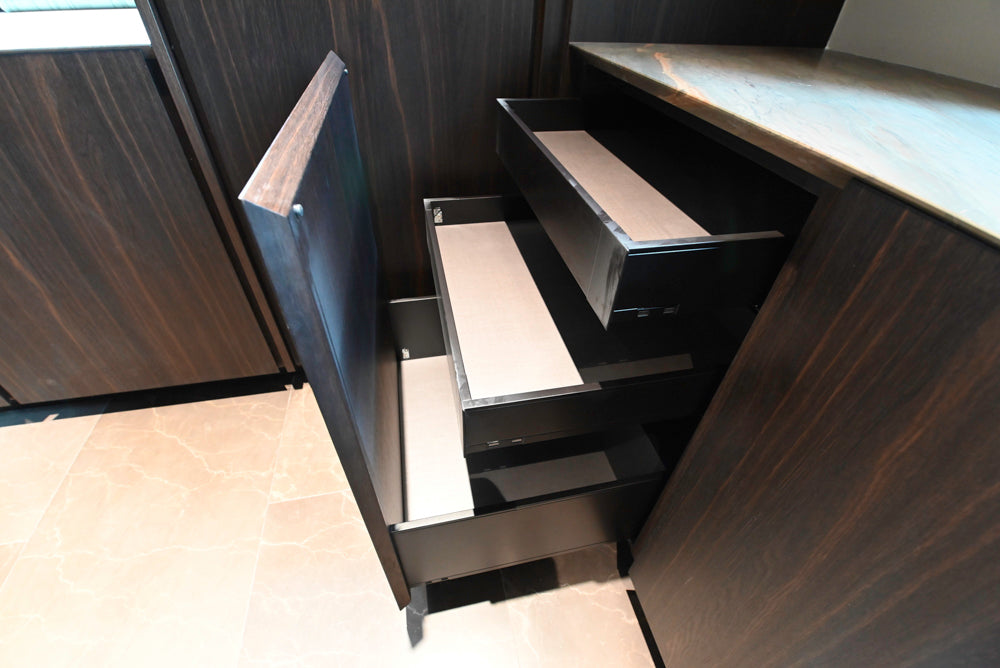 minotticucine Modern Classic Dark Brown Kitchen with Stone Countertops and Gaggenau Refrigerators