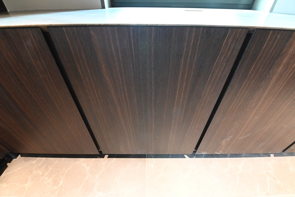 minotticucine Modern Classic Dark Brown Kitchen with Stone Countertops and Gaggenau Refrigerators