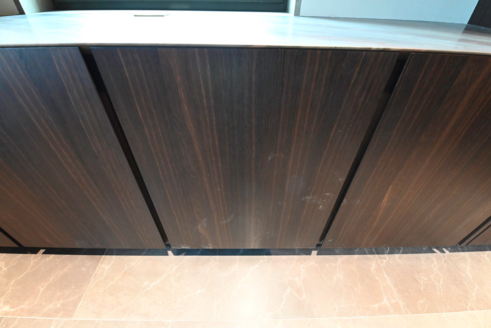 minotticucine Modern Classic Dark Brown Kitchen with Stone Countertops and Gaggenau Refrigerators