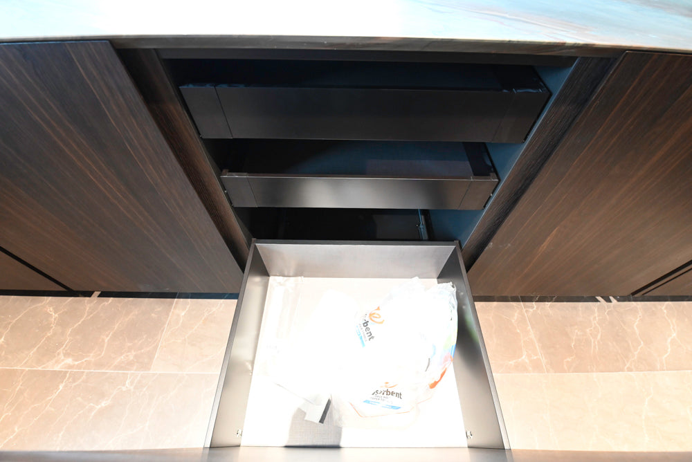 minotticucine Modern Classic Dark Brown Kitchen with Stone Countertops and Gaggenau Refrigerators
