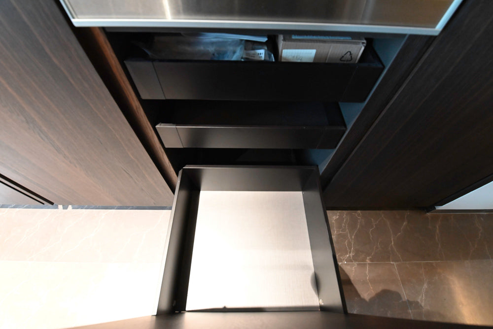 minotticucine Modern Classic Dark Brown Kitchen with Stone Countertops and Gaggenau Refrigerators