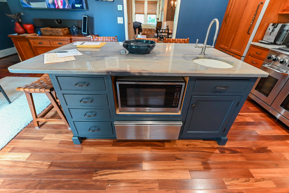 Plain & Fancy Traditional Wooden Kitchen with Island, Quartz Countertops & Appliances