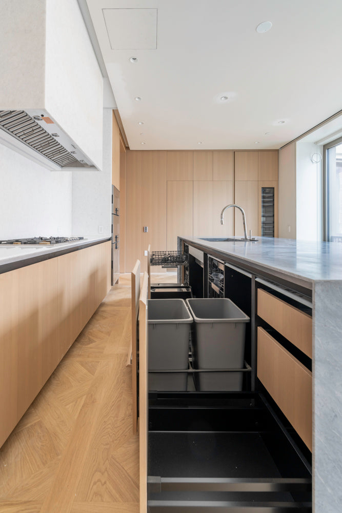 Molteni & C Dada Modern White Oak Kitchen with Marble Countertops & Gaggenau Appliances