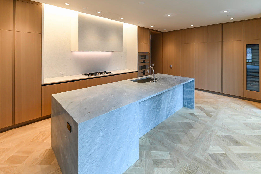 Molteni & C Dada Modern White Oak Kitchen with Marble Countertops & Gaggenau Appliances