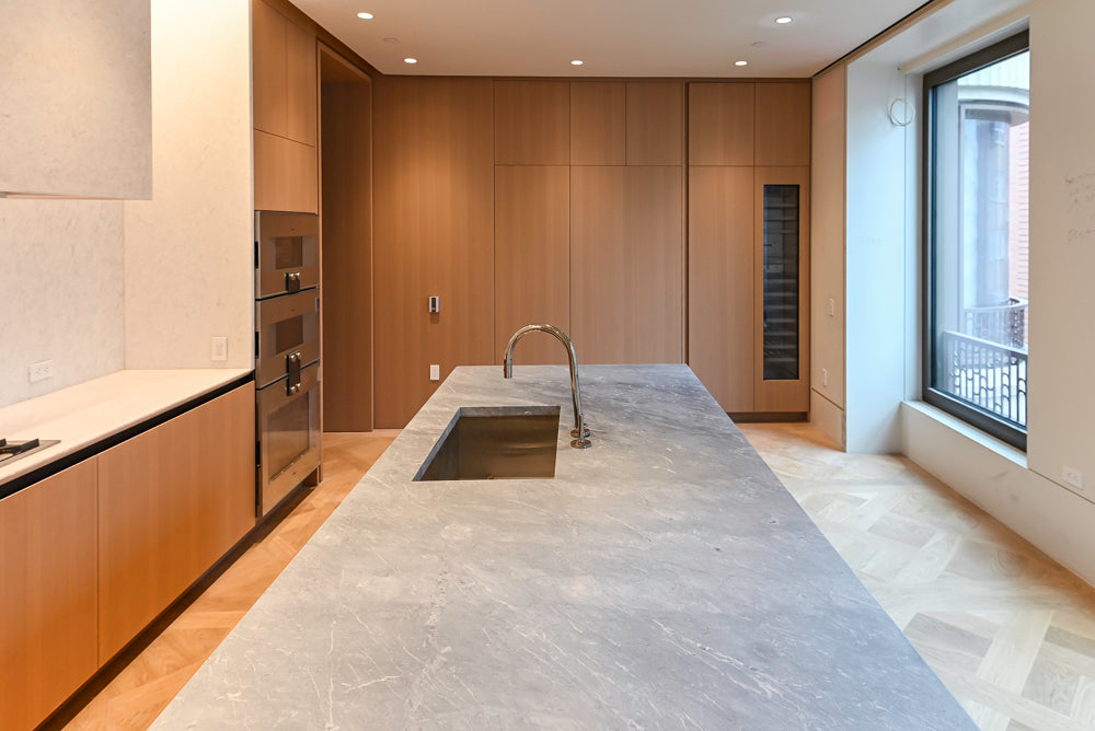 Molteni & C Dada Modern White Oak Kitchen with Marble Countertops & Gaggenau Appliances