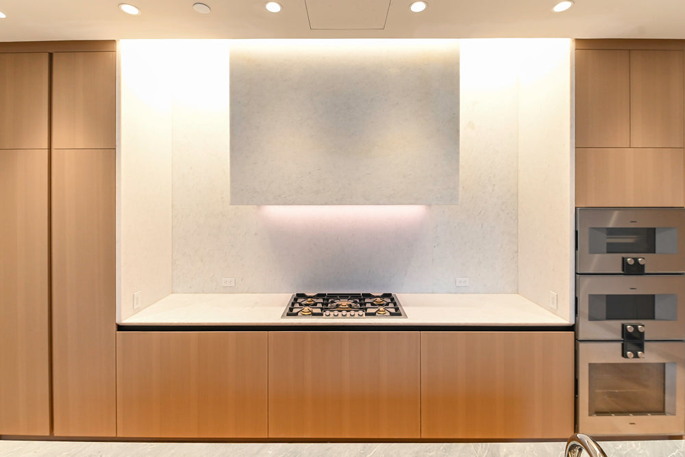 Molteni & C Dada Modern White Oak Kitchen with Marble Countertops & Gaggenau Appliances