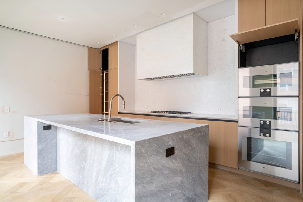 Molteni & C Dada Modern White Oak Kitchen with Marble Countertops & Gaggenau Appliances