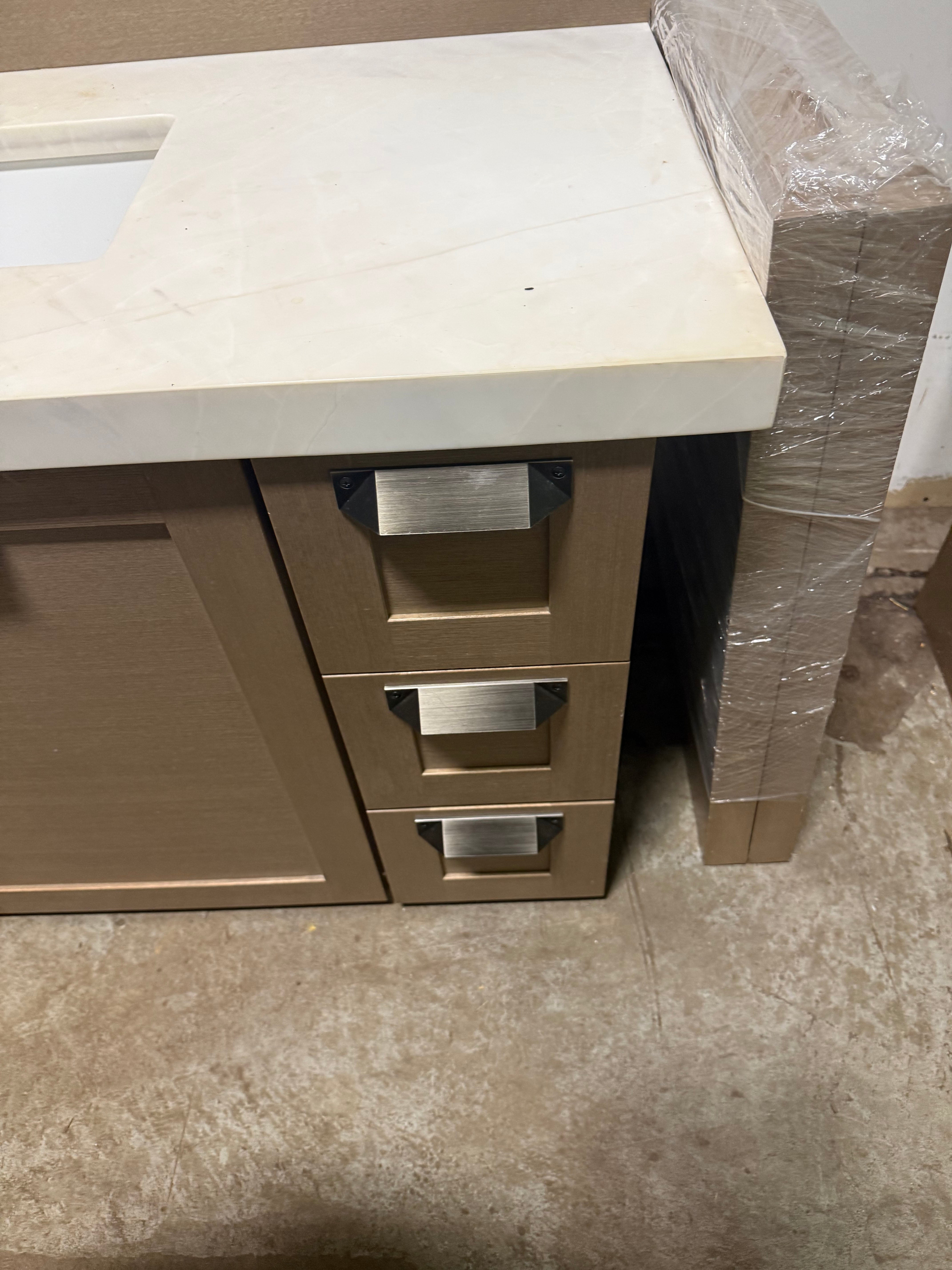 Stevali 66" Modern Natural Wood Single Vanity with White Marble Top and Sink