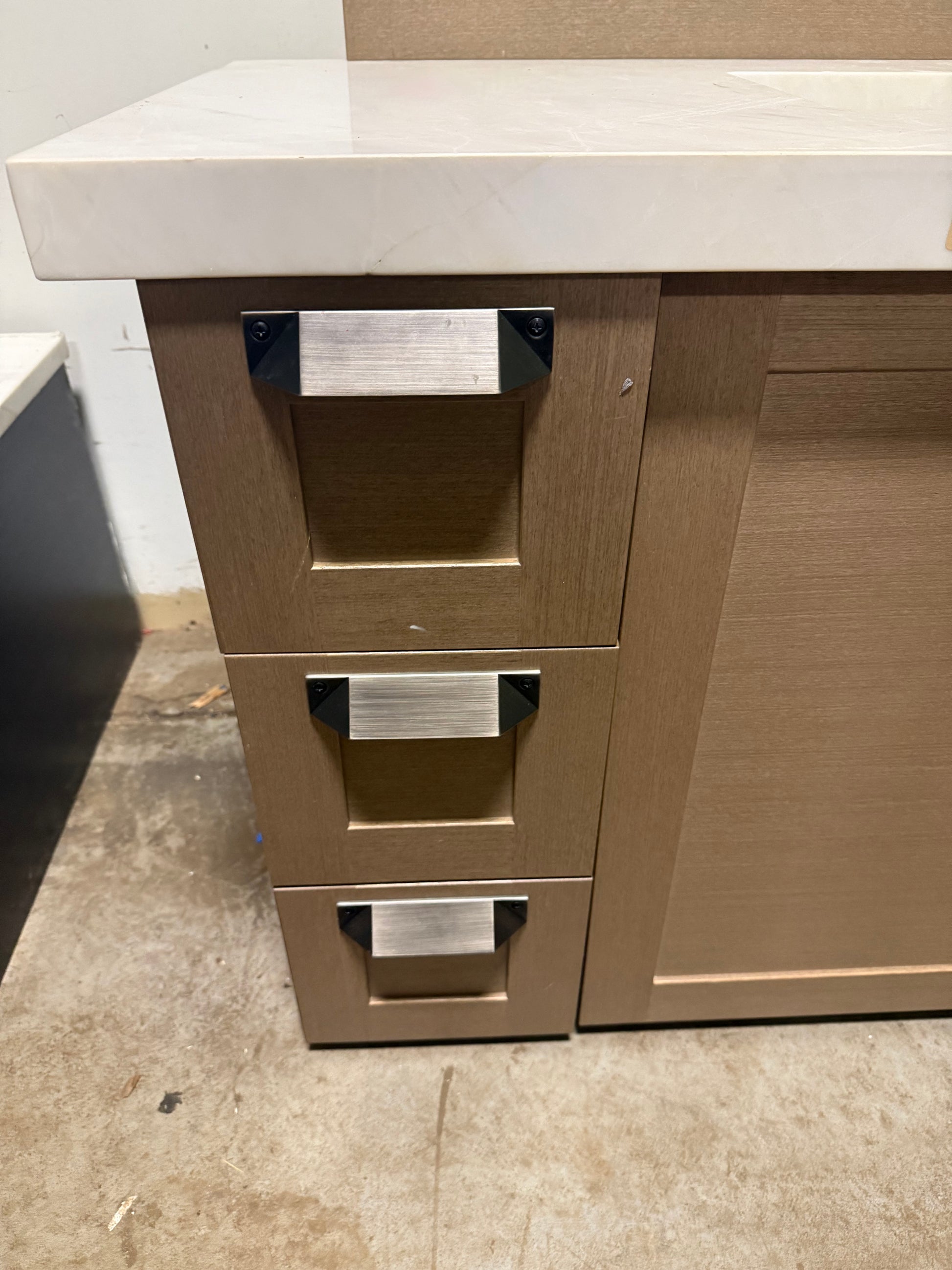 Stevali 66" Modern Natural Wood Single Vanity with White Marble Top and Sink