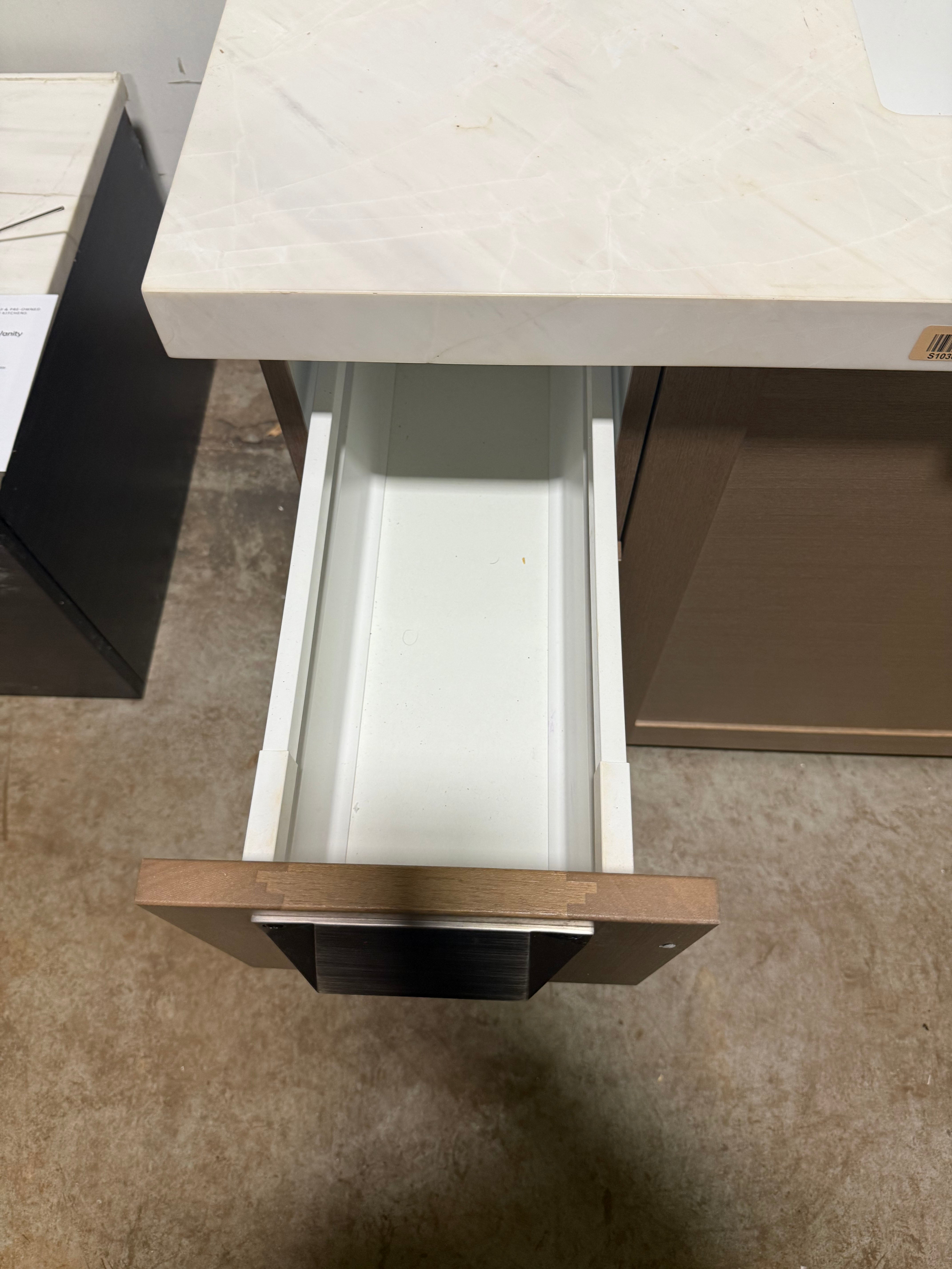 Stevali 66" Modern Natural Wood Single Vanity with White Marble Top and Sink