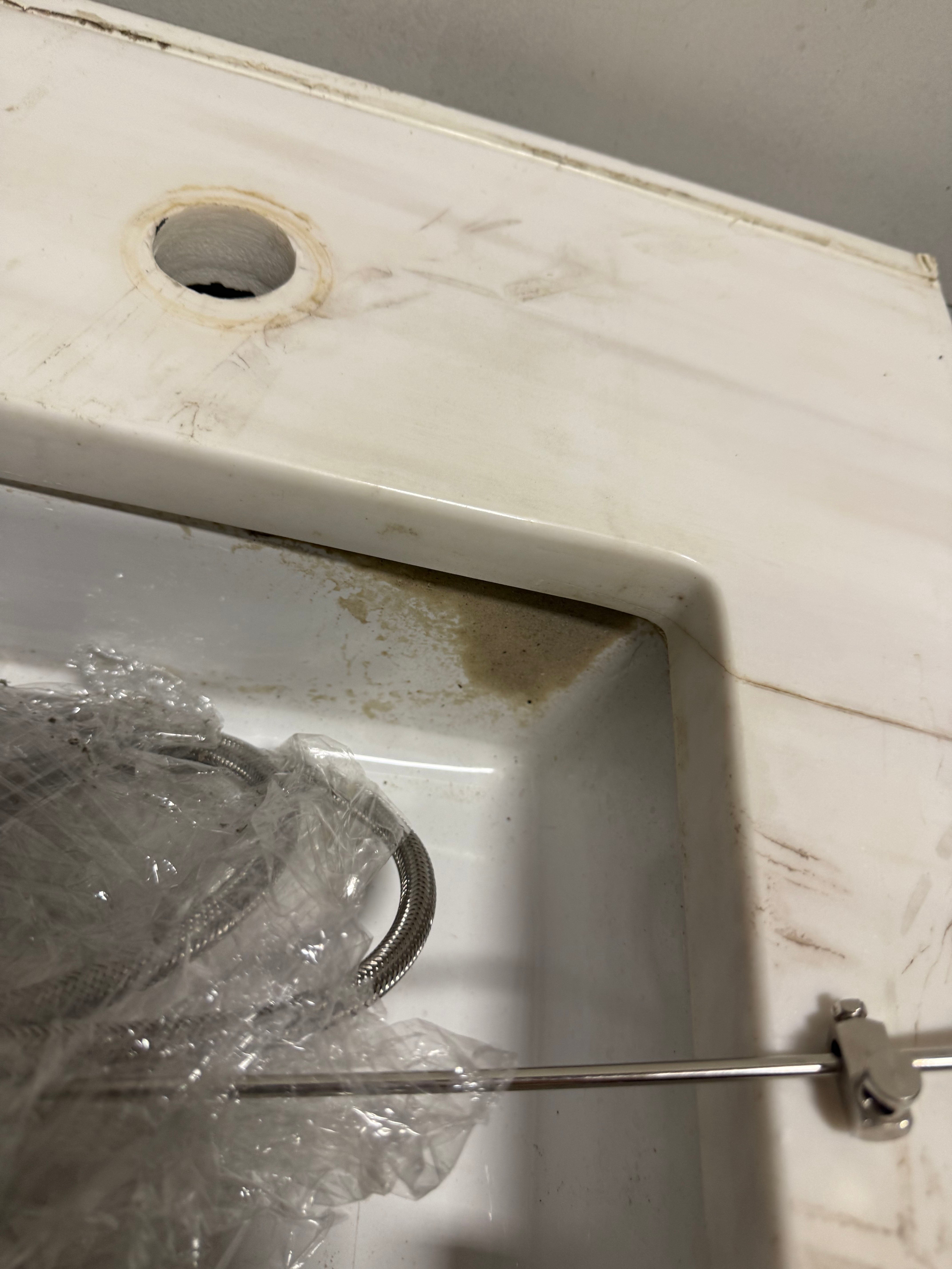 Modern 27" Dark Brown Floating Single Vanity with White Marble Top, Sink and Faucet