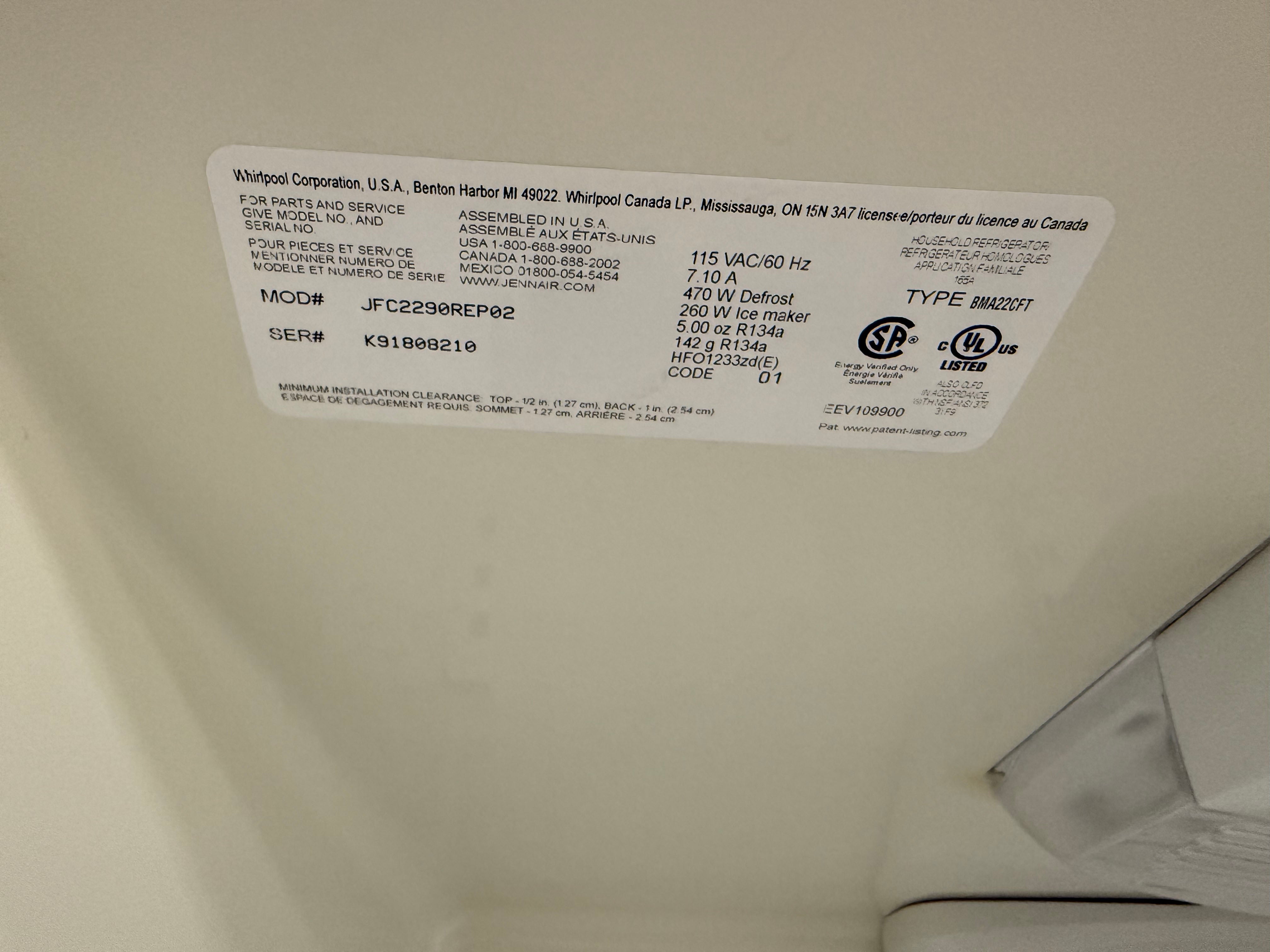 JennAir JFC2290REP 36" Stainless Steel Counter Depth French Door Refrigerator, Pre-Owned