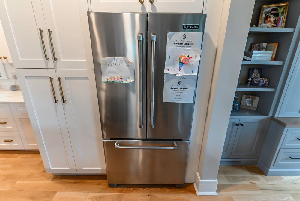 St. Martin Transitional White Kitchen with Island, White Quartz Countertops & JennAir Appliances