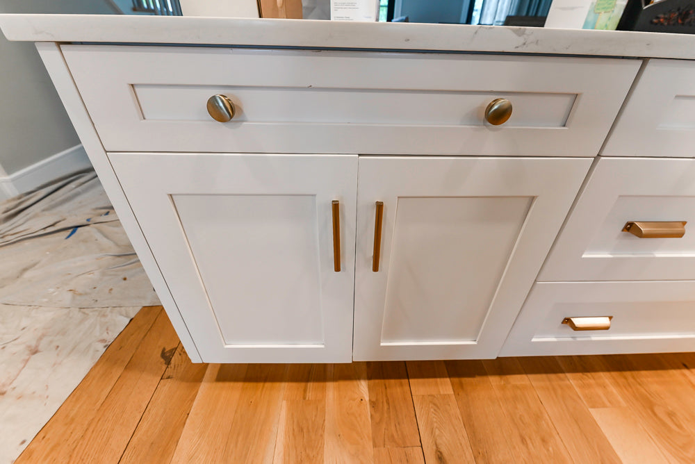 St. Martin Transitional White Kitchen with Island, White Quartz Countertops & JennAir Appliances