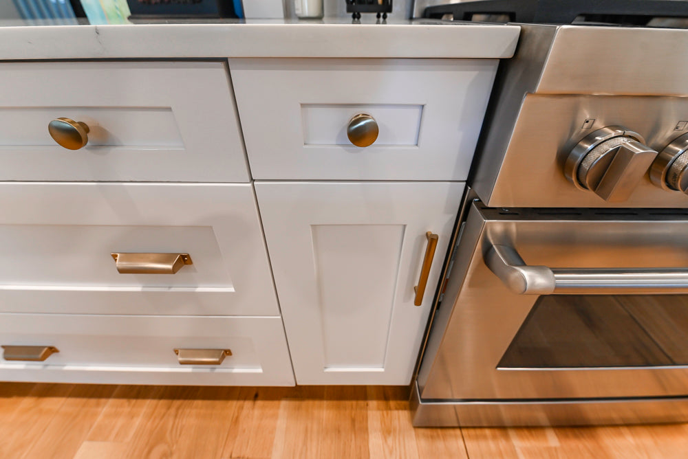 St. Martin Transitional White Kitchen with Island, White Quartz Countertops & JennAir Appliances