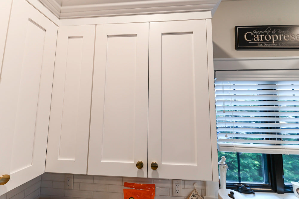 St. Martin Transitional White Kitchen with Island, White Quartz Countertops & JennAir Appliances