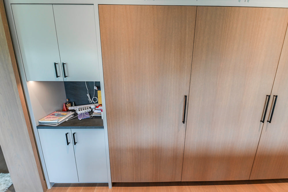 Custom Modern Two-Tone Kitchen with Marble Top Island and Sub-Zero & Wolf Appliances
