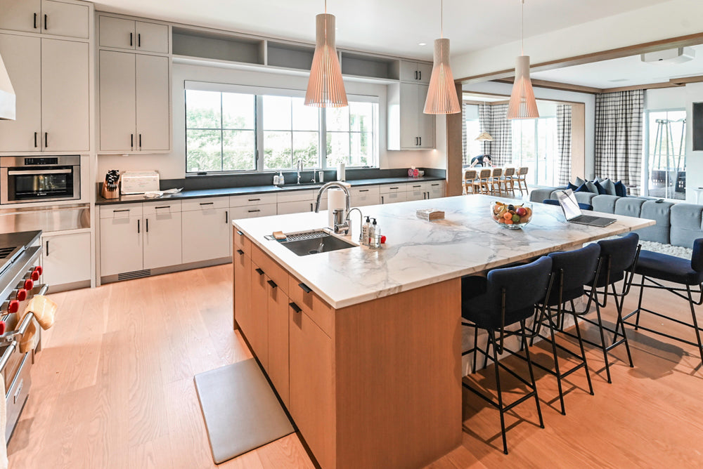 Custom Modern Two-Tone Kitchen with Marble Top Island and Sub-Zero & Wolf Appliances