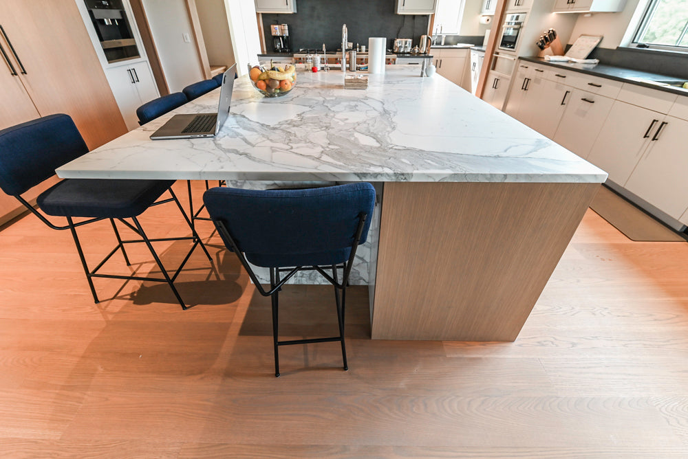 Custom Modern Two-Tone Kitchen with Marble Top Island and Sub-Zero & Wolf Appliances