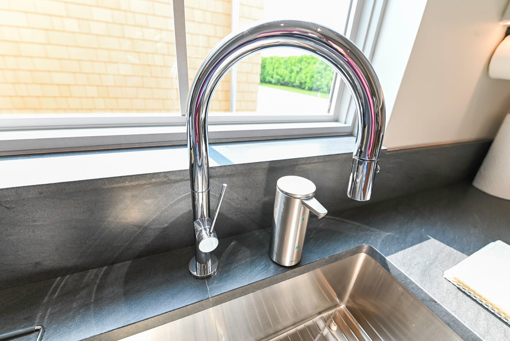 Custom Modern White Butler's Pantry with Stone Countertops & Sink