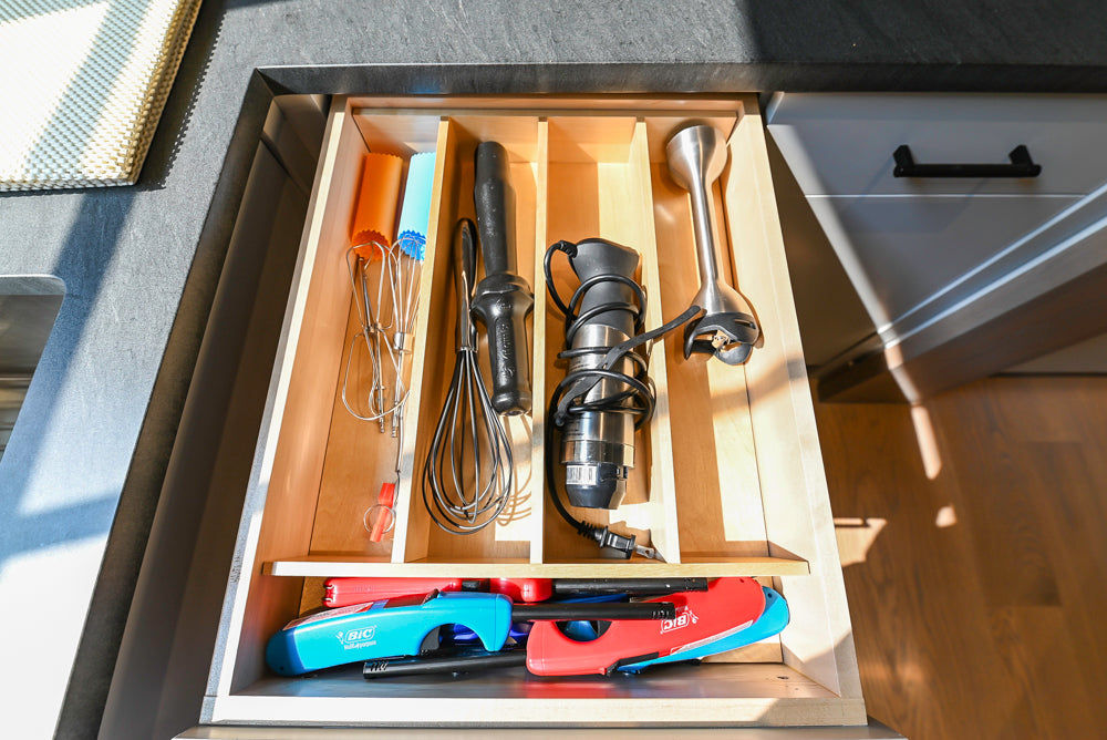 Custom Modern White Butler's Pantry with Stone Countertops & Sink