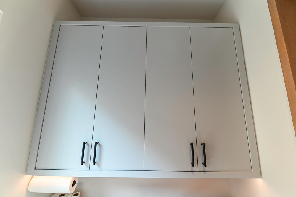 Custom Modern White Butler's Pantry with Stone Countertops & Sink