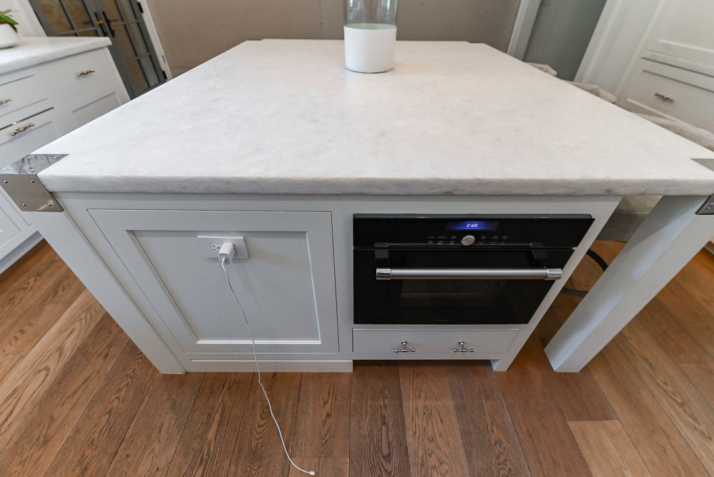 Ciuffo Cabinetry Transitional White Kitchen with Marble Countertops and Thermador Appliances