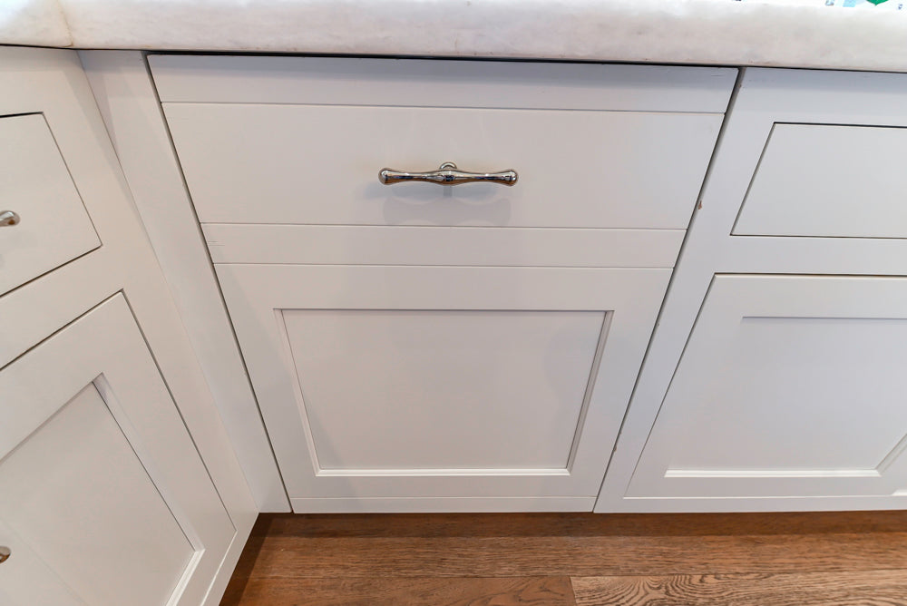 Ciuffo Cabinetry Transitional White Kitchen with Marble Countertops and Thermador Appliances