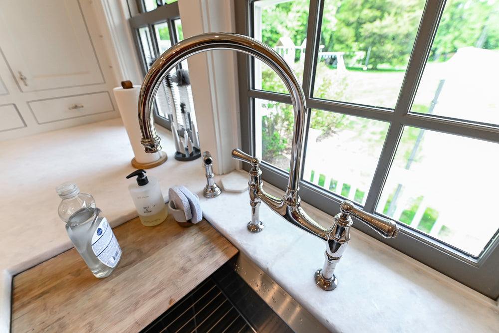 Ciuffo Cabinetry Transitional White Kitchen with Marble Countertops and Thermador Appliances