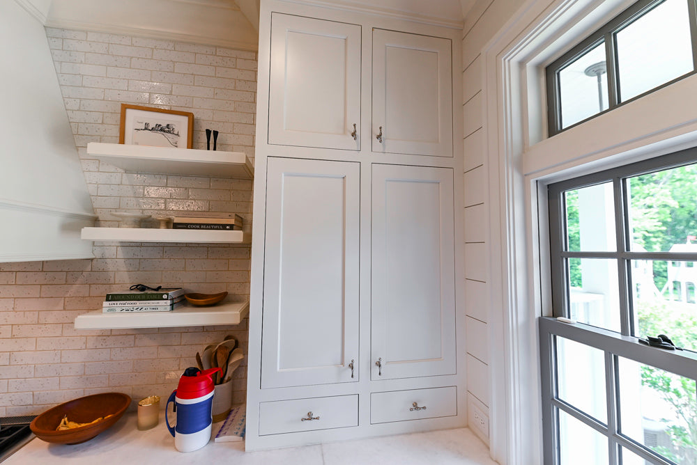 Ciuffo Cabinetry Transitional White Kitchen with Marble Countertops and Thermador Appliances