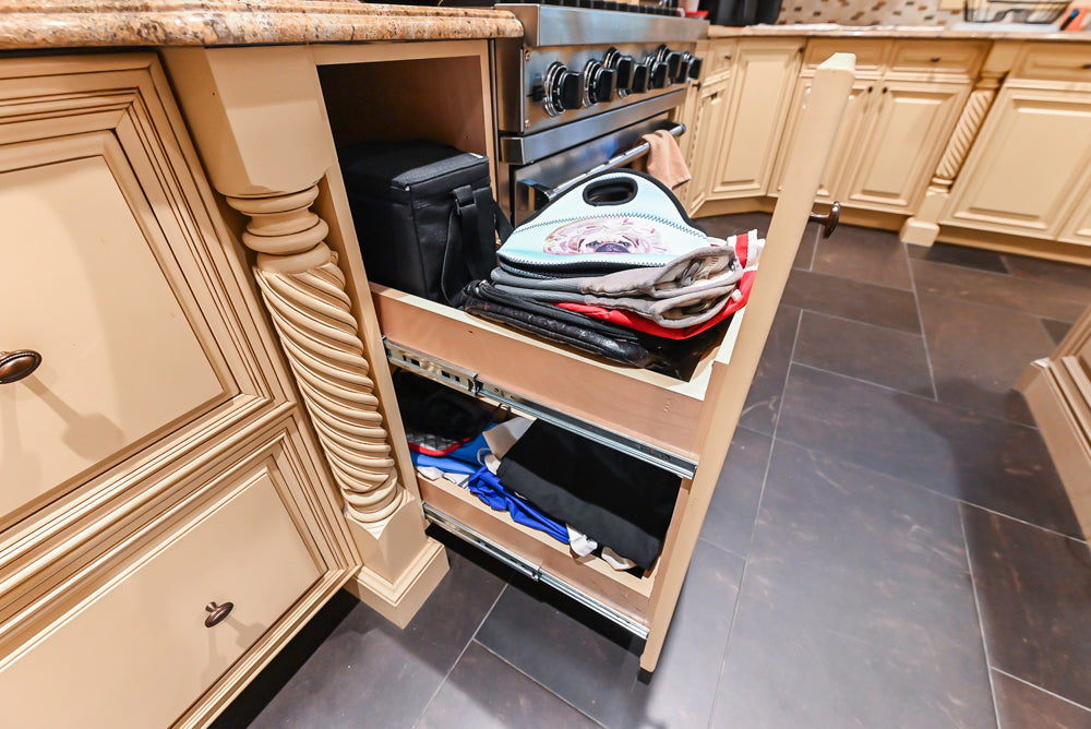 Custom Traditional Cream Kitchen with Island, Butler's Pantry and Viking Appliances