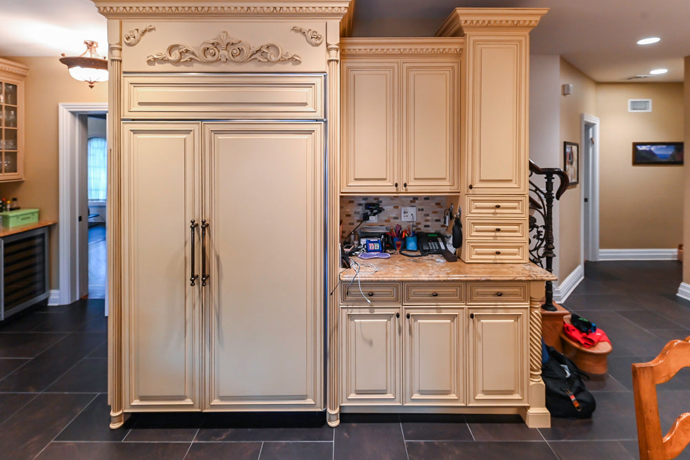 Custom Traditional Cream Kitchen with Island, Butler's Pantry and Viking Appliances