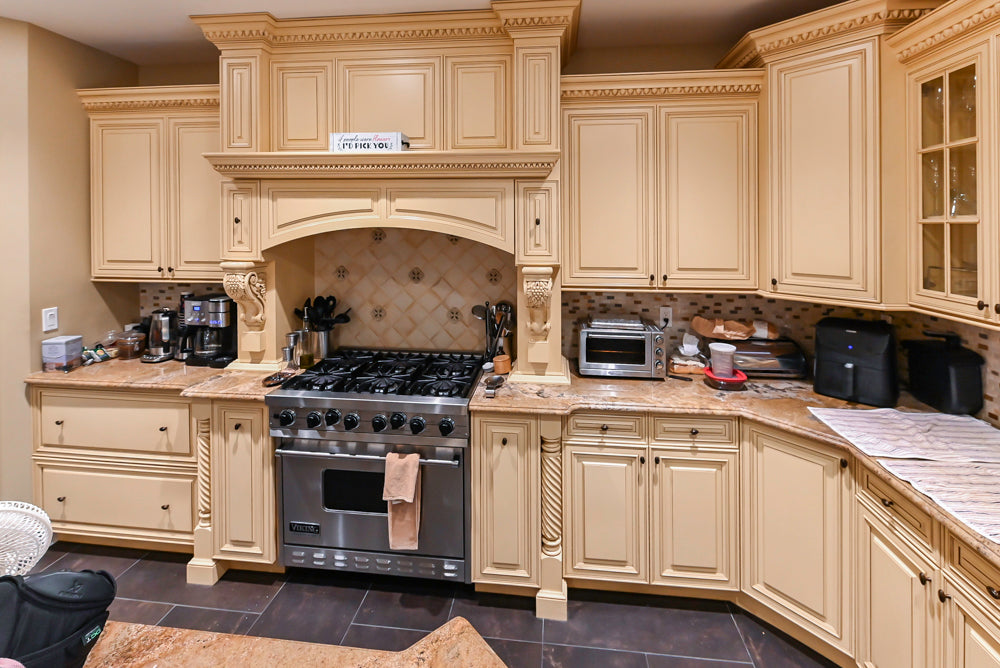 Custom Traditional Cream Kitchen with Island, Butler's Pantry and Viking Appliances