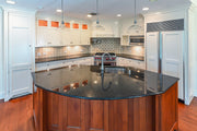 Custom Traditional White Kitchen with Wood Island, Granite Countertops and Wolf Range