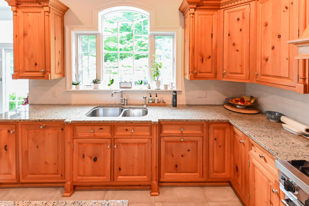 Custom Traditional Natural Wood Kitchen with Granite Countertops and Appliances
