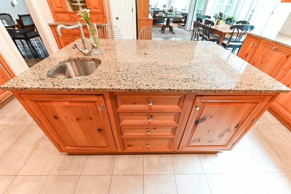 Custom Traditional Natural Wood Kitchen with Granite Countertops and Appliances