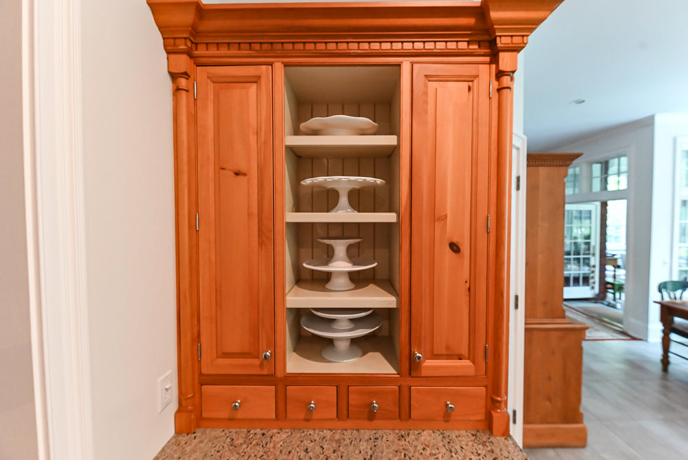 Custom Traditional Natural Wood Kitchen with Granite Countertops and Appliances