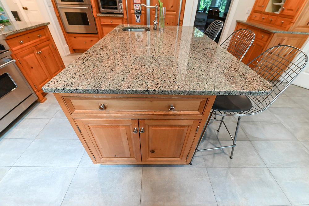Custom Traditional Natural Wood Kitchen with Granite Countertops and Appliances