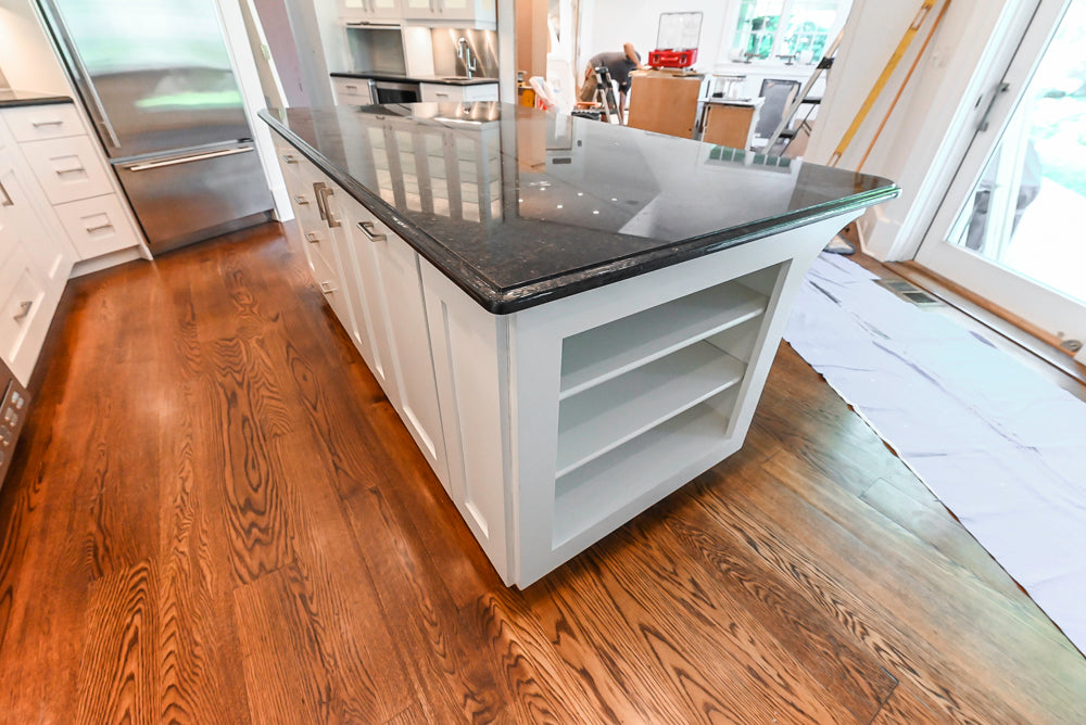 Rutt Transitional White Kitchen with Island, Wet Bar, Granite Countertops & Appliances
