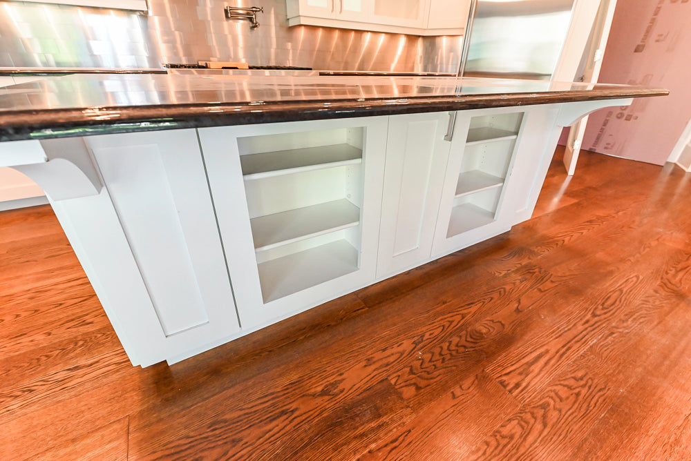 Rutt Transitional White Kitchen with Island, Wet Bar, Granite Countertops & Appliances