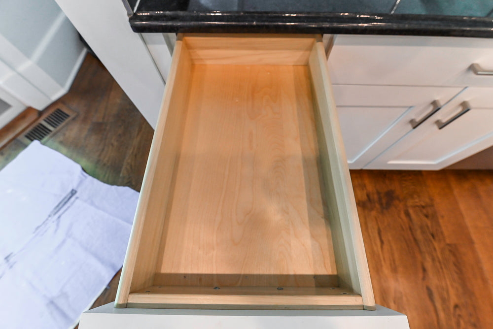 Rutt Transitional White Kitchen with Island, Wet Bar, Granite Countertops & Appliances