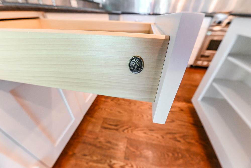 Rutt Transitional White Kitchen with Island, Wet Bar, Granite Countertops & Appliances