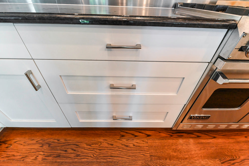 Rutt Transitional White Kitchen with Island, Wet Bar, Granite Countertops & Appliances