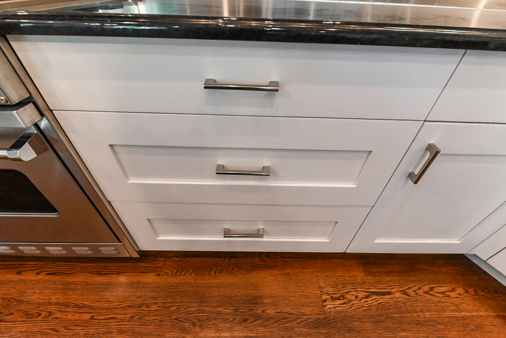 Rutt Transitional White Kitchen with Island, Wet Bar, Granite Countertops & Appliances