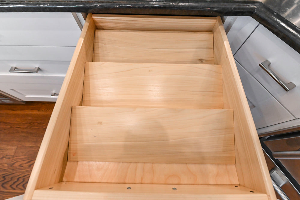 Rutt Transitional White Kitchen with Island, Wet Bar, Granite Countertops & Appliances