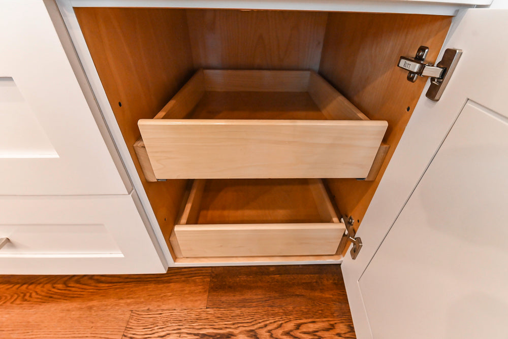 Rutt Transitional White Kitchen with Island, Wet Bar, Granite Countertops & Appliances