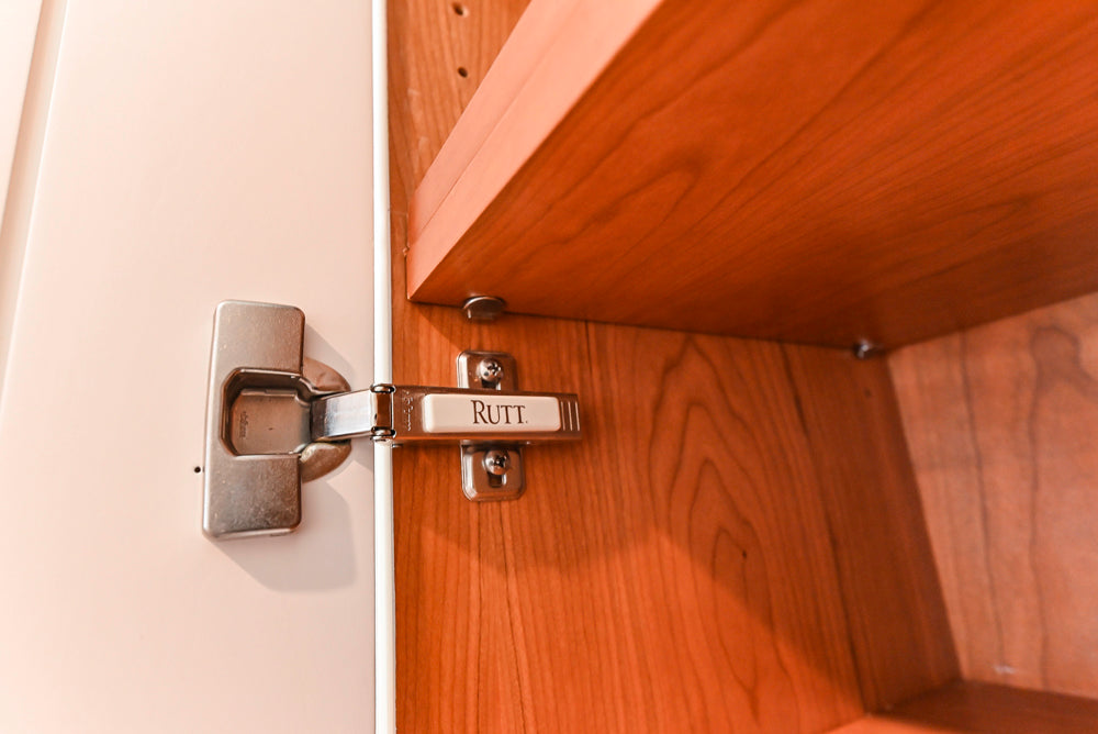 Rutt Transitional White Kitchen with Island, Wet Bar, Granite Countertops & Appliances