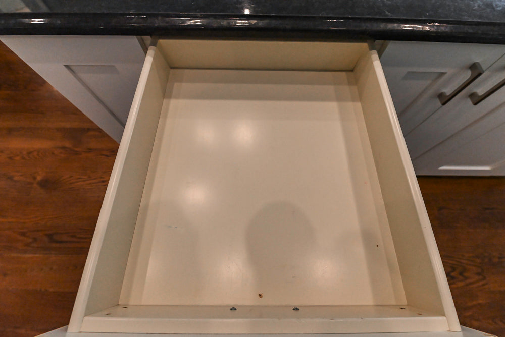 Rutt Transitional White Kitchen with Island, Wet Bar, Granite Countertops & Appliances