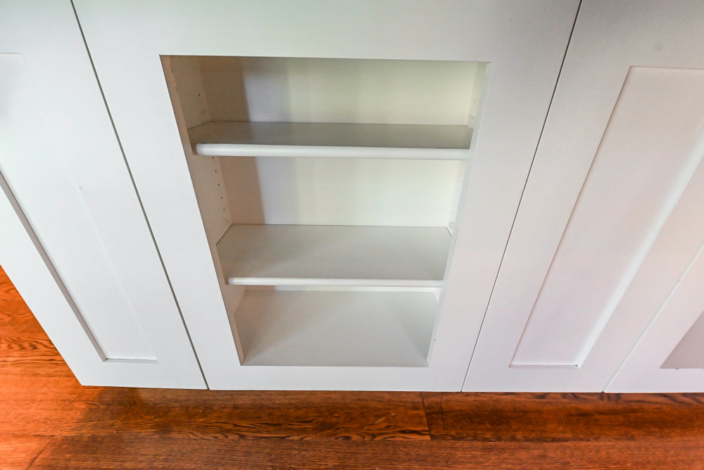 Rutt Transitional White Kitchen with Island, Wet Bar, Granite Countertops & Appliances