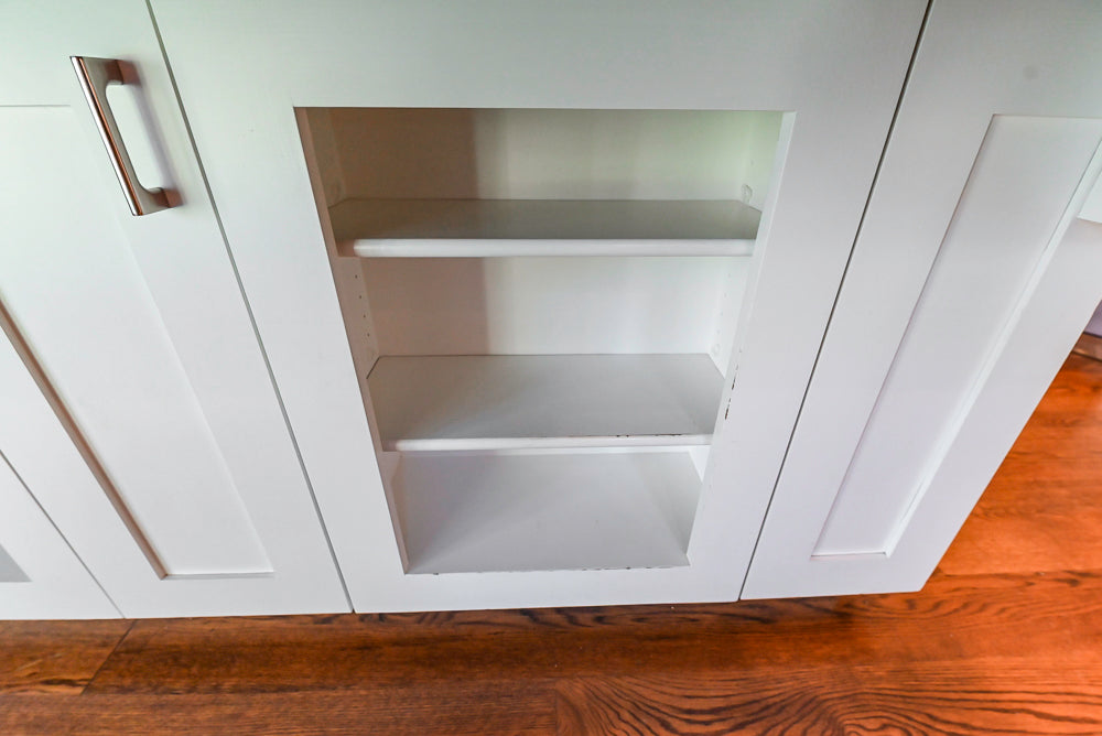 Rutt Transitional White Kitchen with Island, Wet Bar, Granite Countertops & Appliances